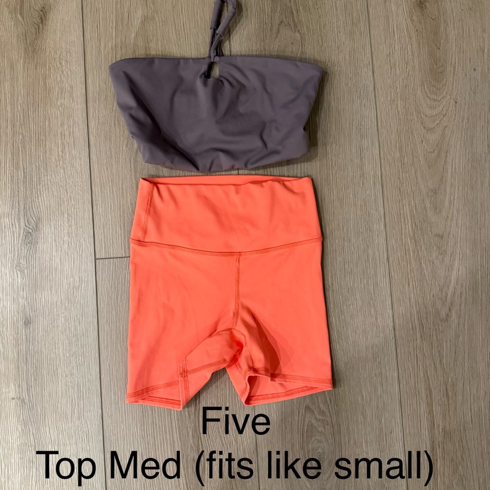 Kids Matching Set - Coral Shorts & Taupe Bandeau Top